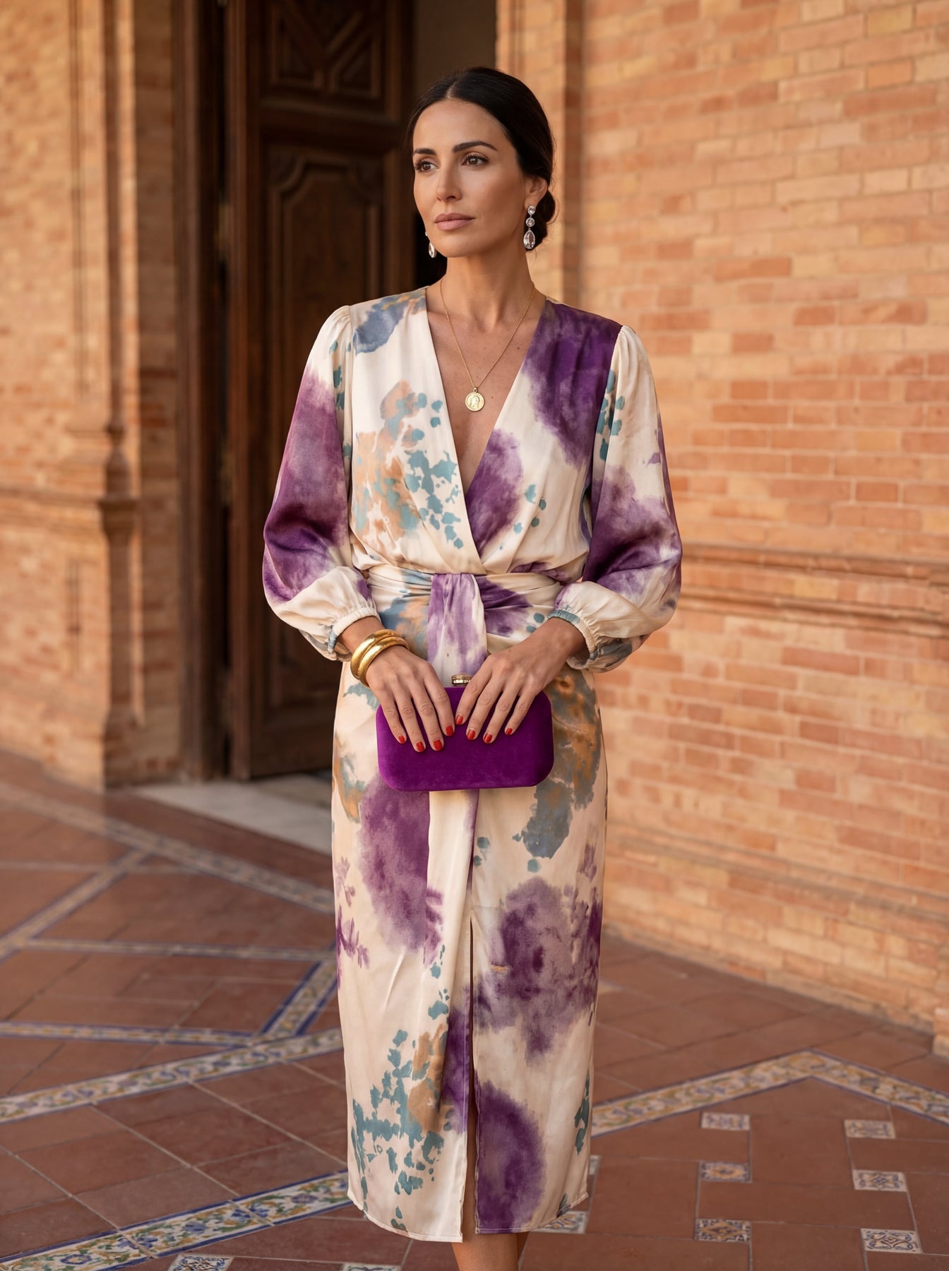 Valeria – Vestido de lujo con estampado de acuarela – Azuro